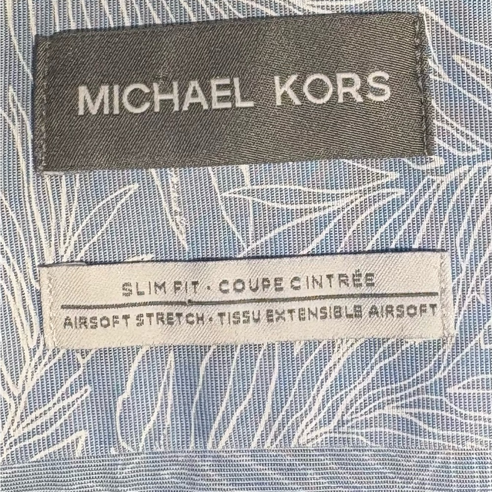 NWT MICHAEL KORS Slim Fit Non-Iron Dress Shirt Airsoft Leaf Print 14.5 32/33💛 - Picture 8 of 13